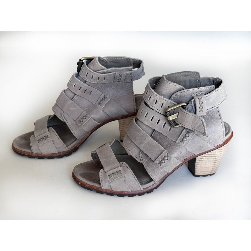 Sorel Leather Nadia Sandals Women 6.5 Peep Toe Heels Gray Strappy Buckles Boho - Picture 6 of 7
